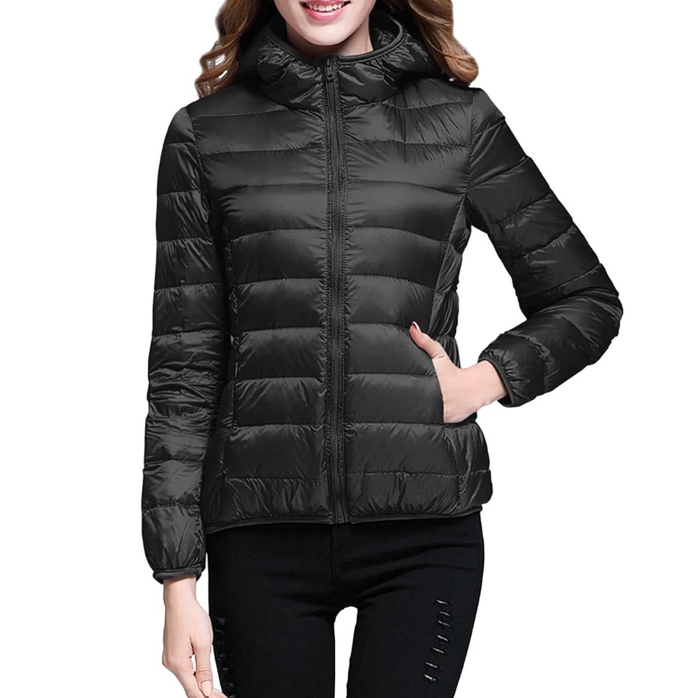 Yidarton Women Lightweight Down Hooded Jacket Windbreaker - Black Sz M